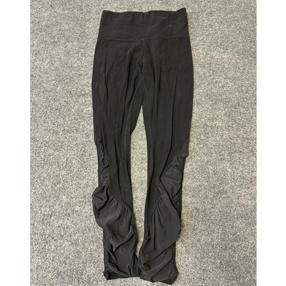 Athleta Leggings Womens Size XS Black Ruffle Mesh Trim High Rise Yoga Pants